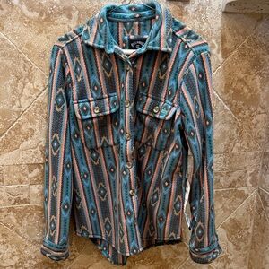 Billabong Teal and Coral Striped Button-Up Shirt